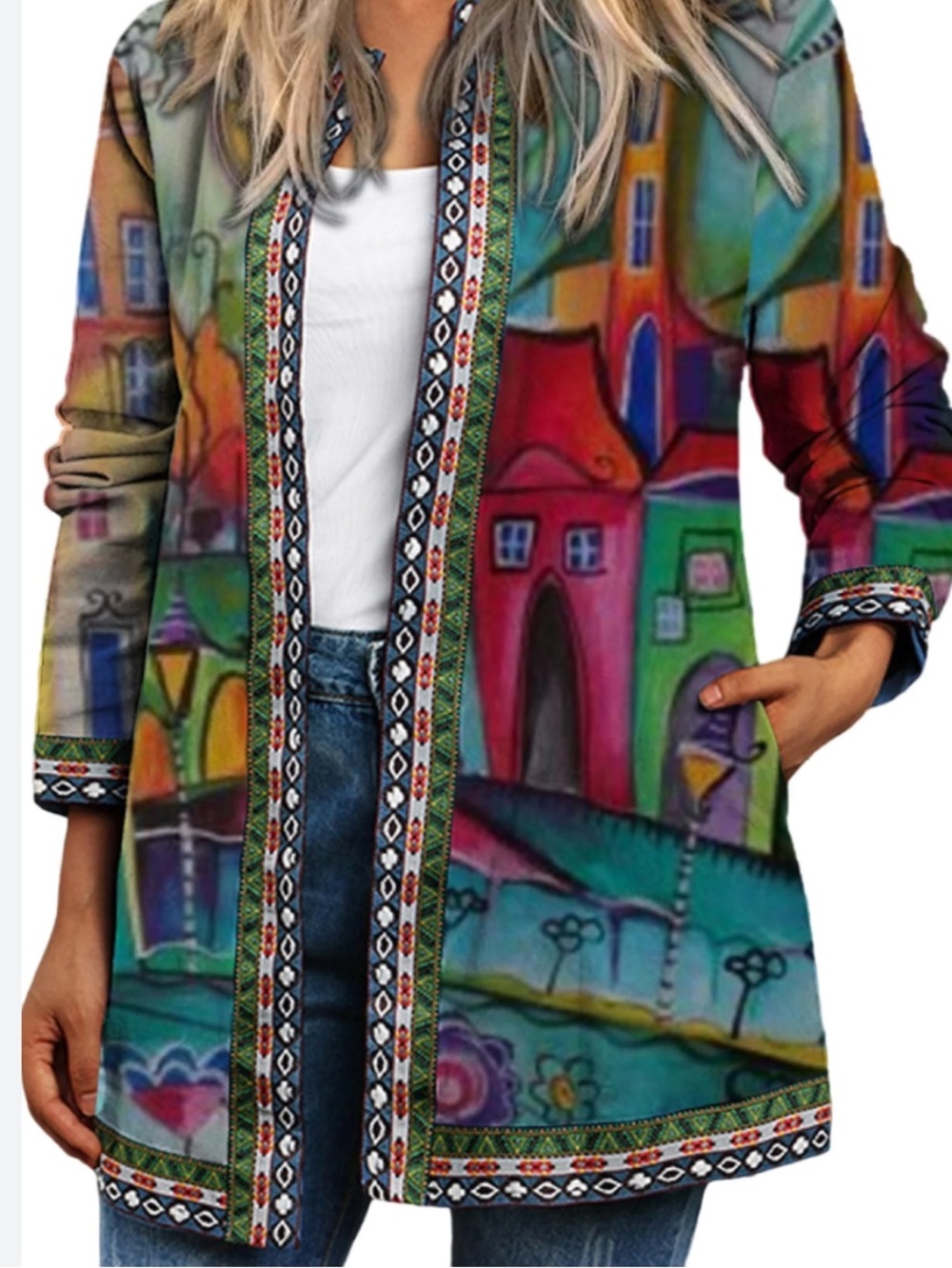 Abstract Multi-Color Printed Women's Blazer Jacket